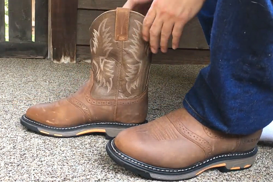 Me Wearing ARIAT Men's Workhog Pull-On Work Boot Bark